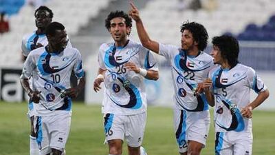 Theyab Awana, second right, became an internet sensation when he scored a back-heeled penalty against Lebanon in July.
