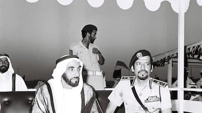 Sheikh Zayed, the Founding Father, and the founder of Abu Dhabi police, Sheikh Mubarak bin Mohammed. Photo: Abu Dhabi Police