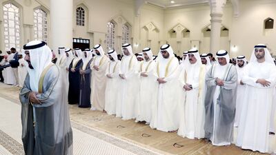 Sheikh Saud bin Rashid Al Mualla, Ruler of Umm Al Quwain today offered Eid Al Adha prayers at Sheikh Zayed Mosque in the emirate. WAM