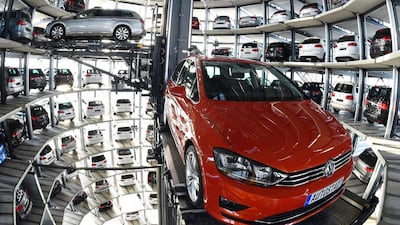 New cars at VW's assembly plant in Wolfsburg, northern Germany. Tobias Schwarz / AFP