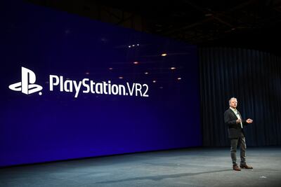 Jim Ryan, Sony Interactive Entertainment president and chief executive officer, speaks about PlayStation VR2 during the Sony press conference ahead of the Consumer Electronics Show (CES) on January 4, 2022 in Las Vegas, Nevada. - The Consumer Electronics Show (CES), one of the world's largest trade fairs, returns to Las Vegas in person this week under a newly resurgent pandemic that has supercharged the industry but threatens its downsized expo. Masks and proof of vaccination are required at the show that opens Wednesday and was trimmed by one day to end Friday, with expected exhibitors down more than half to roughly 2,200 from the last in-person CES. (Photo by Patrick T. FALLON / AFP)