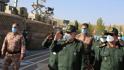 Islamic Revolutionary Guard Corps leader Maj Gen Hossein Salami visits an IRGC naval unit's new 'missile city', at an undisclosed location in Iran. EPA