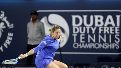 Kim Clijsters at the Dubai Duty Free Tennis Championships on Monday. Chris Whiteoak / The National