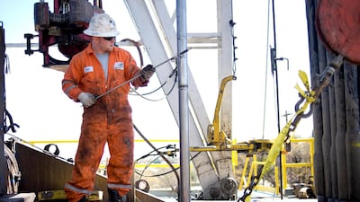 A Baker Hughes operator conducts a wireline survey on a Chesapeake Energy natural gas rig drilling in the North Texas Barnett Shale bed rock deposit in Burleson, Texas. Bloomberg News