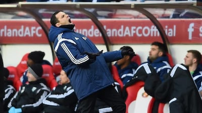 Sunderland manager Gus Poyet reacts during his side's goalless draw with West Bromwich Albion on Saturday in the Premier League. Laurence Griffiths / Getty Images