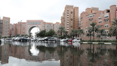 Heavy rain caused flooding near Ibn Battuta mall in Dubai. Pawan Singh / The National