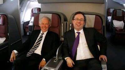 Alan Joyce, the chief executive of Qantas, right, and Tim Clark, the president of Emirates Airline. Reuters