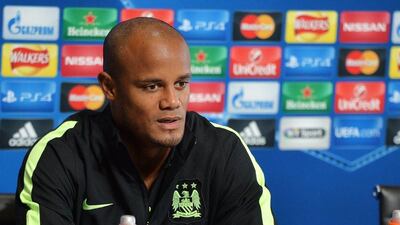 Manchester City's Vincent Kompany attends a news conference ahead of their match against Juventus in a Uefa Champions League group stage match on 15th September 2015. EPA/PETER POWELL