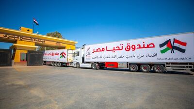 Aid lorries at Rafah border crossing, bringing supplies to the Palestinian people living in the Gaza Strip. Reuters