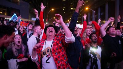 Toronto Raptors fans celebrate. AP Photo