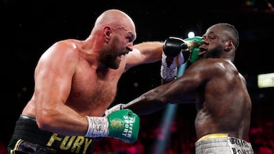 Tyson Fury got up from the canvas to destroy Deontay Wilder in their trilogy fight for the WBC heavyweight title at T-Mobile Arena in Paradise, Nevada on October 9, 2021. Reuters