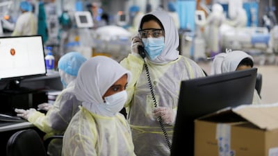 Medics pictured at an ICU field hospital in Riffa, Bahrain, at the height of the pandemic in 2021. Doctors now have far more advanced treatments including powerful antiviral drugs to keep patients alive. Reuters