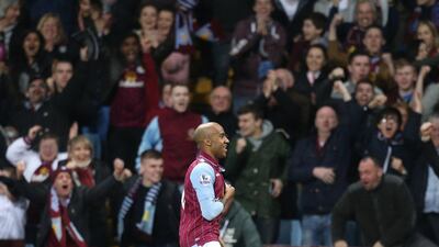 Aston Villa's Fabian Delph shown after scoring the club's first goal against West Bromwich Albion in their FA Cup quarter-final victory on Saturday. Carl Recine / Reuters / March 7, 2015