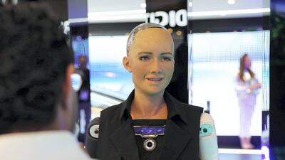 The social robot called Sophia has named Bollywood star Shah Rukh Khan as her favourite. Pawan Singh / The National