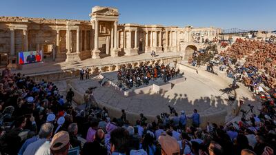 Valery Gergiev leads a performance by the Mariinsky Symphony Orchestra in Syria. Russian Defence Ministry