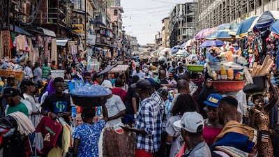 A busy market in Lagos, Nigeria, where inflation is soaring and food costs are high. Bloomberg