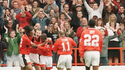 1=) Nottingham Forest, 1994-95, Third, 77 points. Forest had been relegated at the end of the first Premier League season, two years earlier, marking the end of Brian Clough’s storied time at the club. They rebounded immediately under Frank Clark, and finished third upon their return. Quite a feat – although not even the best in their own club’s history after a promotion. Allsport