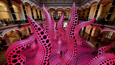Japanese contemporary artist Yayoi Kusama exhibits her installation entitled 'A bouquet of love I saw in the universe' at the Martin Gropius Bau in Berlin. AFP