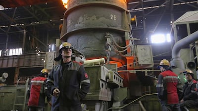 Metinvest employees work at the Ilyich Iron and Steel Works in Mariupol, Ukraine. Metinvest supplies more than 100 countries. John Moore / Getty Images