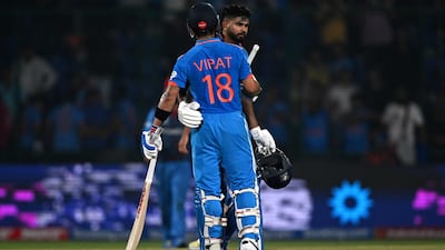 India's Virat Kohli and Shreyas Iyer celebrate their team's victory. AFP