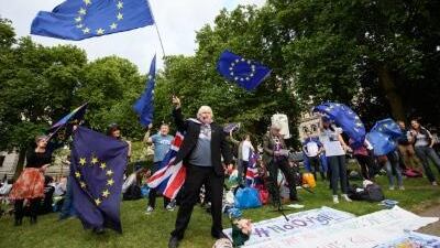 Protesters demonstrate in London against the British government's plans regarding Brexit. Leon Neal / Getty Images
