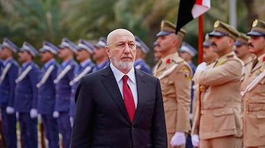 Iraq’s new President Nizar Amedi inspecting a guard of honour during his ceremonial reception at the Peace Palace in Baghdad. AFP