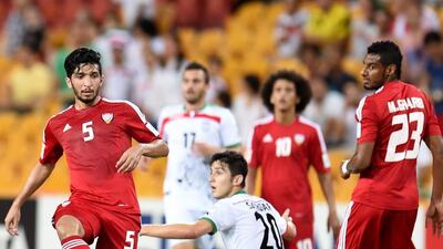Amer Abdulrahman, left, of the UAE during the Asian Cup Group C soccer match between UAE and Iran at the Brisbane Stadium in Brisbane January 19, 2015. Photo Courtesy UAE FA