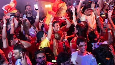Spain fans celebrate at Bla Bla Dubai. Ruel Pableo for The National