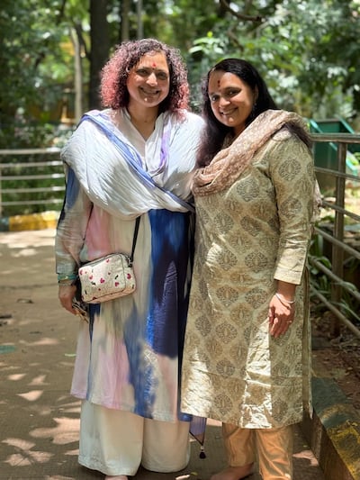 The writer with her sister Nandini Nagraj, left. Aarti Nagraj / The National