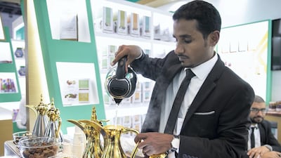 Coffee and dates on show at the Saudi pavilions of the Gulfood exhibition at the Dubai World Trade Centre. Reem Mohammed/The National