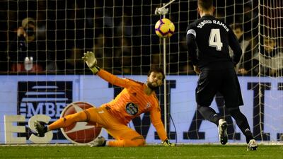 Sergio Ramos scores a 'Panenka' penalty for Real Madrid's third goal. AFP