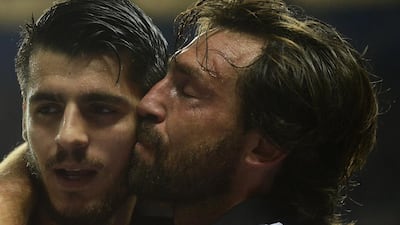 Cosmin Iftode, Romania, The Guardian: Andrea Pirlo of Juventus kisses Alvaro Morata after scoring an equaliser during the Uefa Champions League Final. This image was a finalist candidate in the photography category of the inaugural Sport Media Pearl Awards, which is managed by the International Sports Press Association (AIPS) and hosted by Abu Dhabi Media, publishers of The National.