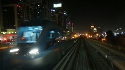View of the Dubai Metro near Trade Centre in Dubai. The design and construction of the Dubai Metro project contract was awarded to Dubai Rapid Link (DURL) consortium. Pawan Singh / The National