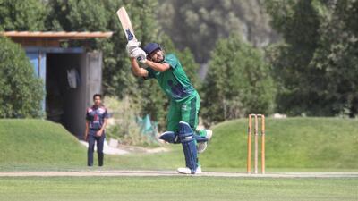 Zayed Cricket Academy's Osama Hassan plays a shot during his 43-run innings which helped his side win the inaugural UAE Under-18 National Academies League. Amith Passela / The National