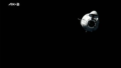 The Dragon capsule carrying the two Saudi astronauts approaches the ISS