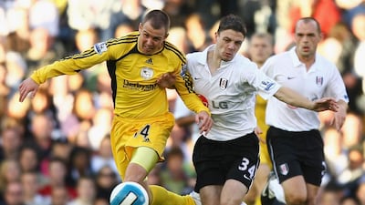Kenny Miller of Derby County, left, battles with Chris Baird of Fulham during their Premier League match at Craven Cottage on October 20, 2007 in London. Getty Images