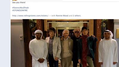 This screen-grab taken from the Rolling Stones official Facebook page shows the band at Al Bateen Airport in Abu Dhabi.