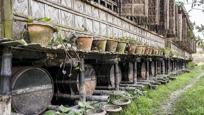 Steel drums help keep it afloat.