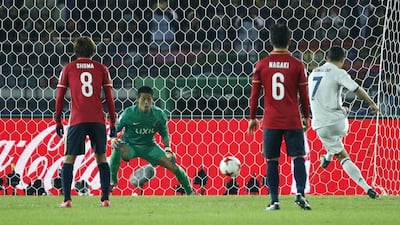 Real Madrid’s Cristiano Ronaldo scores their second goal from the penalty spot. Toru Hanai / Reuters