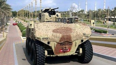 The RG41 Wheeled Armoured Combat Vehicle by BAE Systems on display at the Armed Forces Officers Club in Abu Dhabi. Ravindranath K / The National