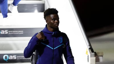 England´s Bukayo Saka arrives in Doha. Reuters