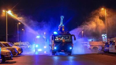 The UAE's national disinfection programme at work in Mussaffah, Abu Dhabi. Victor Besa / The National