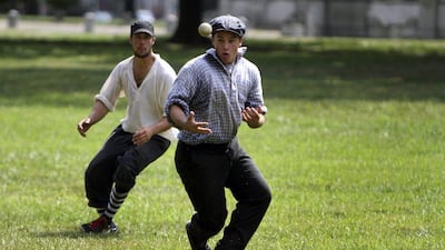 One of the biggest differences between baseball in 1864 and modern baseball is that fielders could catch a batted ball on one bounce to make an out - an understandable accommodation for players trying to handle a hard ball without gloves. Such equipment didn't become common until later. Joseph Kaczmarek / AP