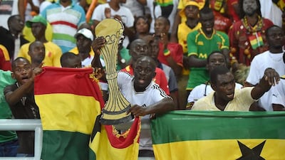 Ghanaian fans cheer for their team ahead of the 2015 Africa Cup of Nations final match against Ivory Coast in Bata, Equatorial Guinea on Sunday. Carl de Souza / AFP
