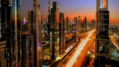 Sheikh Zayed Road at night.