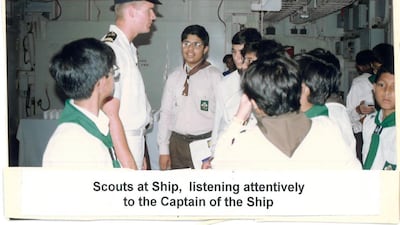 Scouts listening to the tales of a visiting ship's captain. Photo: Khadija Darwish Alqubaisi