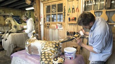 Horses being repaired at the rocking horse hospital at Stevenson Brothers rocking horse makers in the village of Bethersden, near Ashford, United Kingdom. Stephen Lock for the National