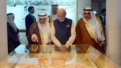 Indian Prime Minister Narendra Modi visiting Al Masmak Castle in Riyadh on April 2, 2016. Modi is on a visit to Saudi Arabia where he will discuss energy, security and trade cooperation. AFP