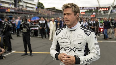 This image released by Warner Bros Pictures shows Brad Pitt in a scene from "F1 The Movie. " (Warner Bros Pictures via AP)