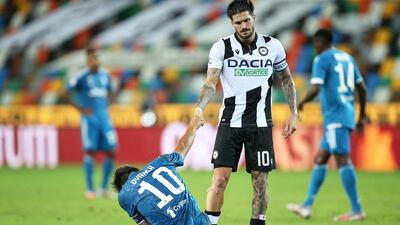 Udinese's Rodrigo De Paul, right, and Juventus' Paulo Dybala on Thursday. EPA